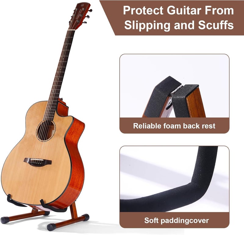BORGBAR Guitar Stand, A Frame Folding Guitar Holder Adjustable Display Stand, Safe Non-Slip Portable Universal Stringed Instrument Stand with Bass, Banjo, Cello, Ukulele (A Type- Brown) - Image 2